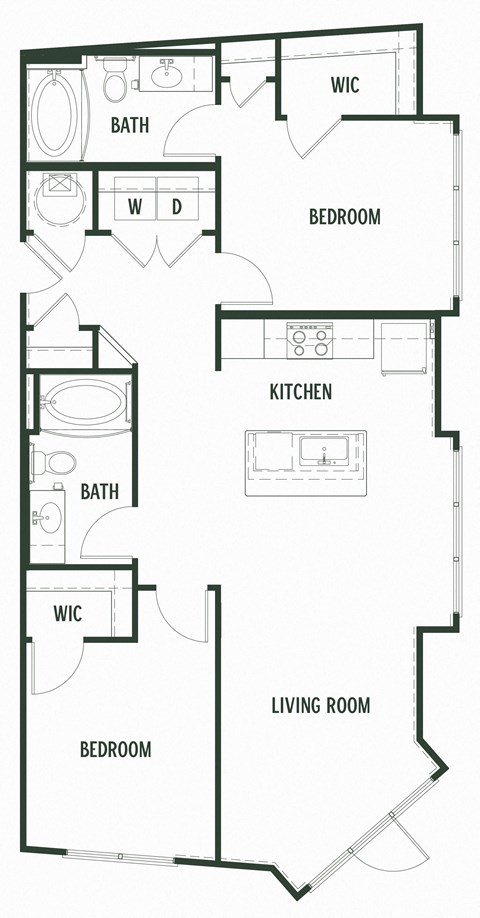 Floor plan for 2 beds, 2 baths, 1041 sqft
